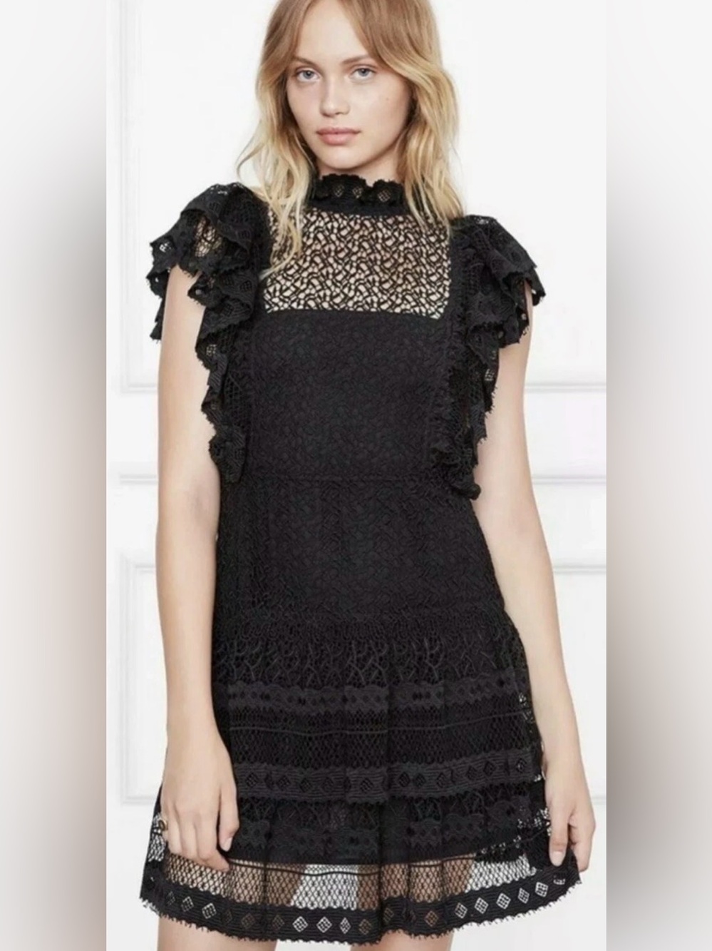 Anine Bing Black Lace Ruffle Sleeve Top - Picture 3 of 10